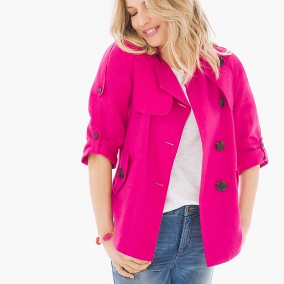 Chico's Jackets & Blazers - Chico's Size 1 US Medium 8 Linen Cropped Trench Jacket Coat Fuchsia Hot Pink